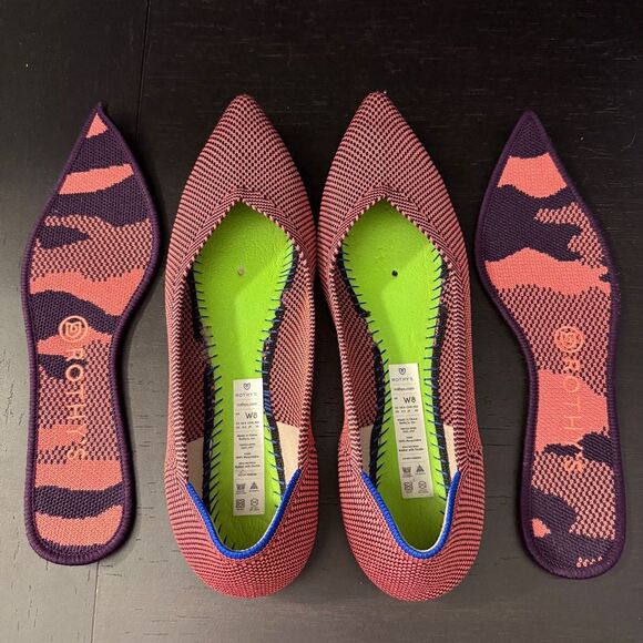 Rothy’s The Point Retired Optic Rose Double Stitch Ballet Flats Women’s Size 8 - Picture 4 of 8